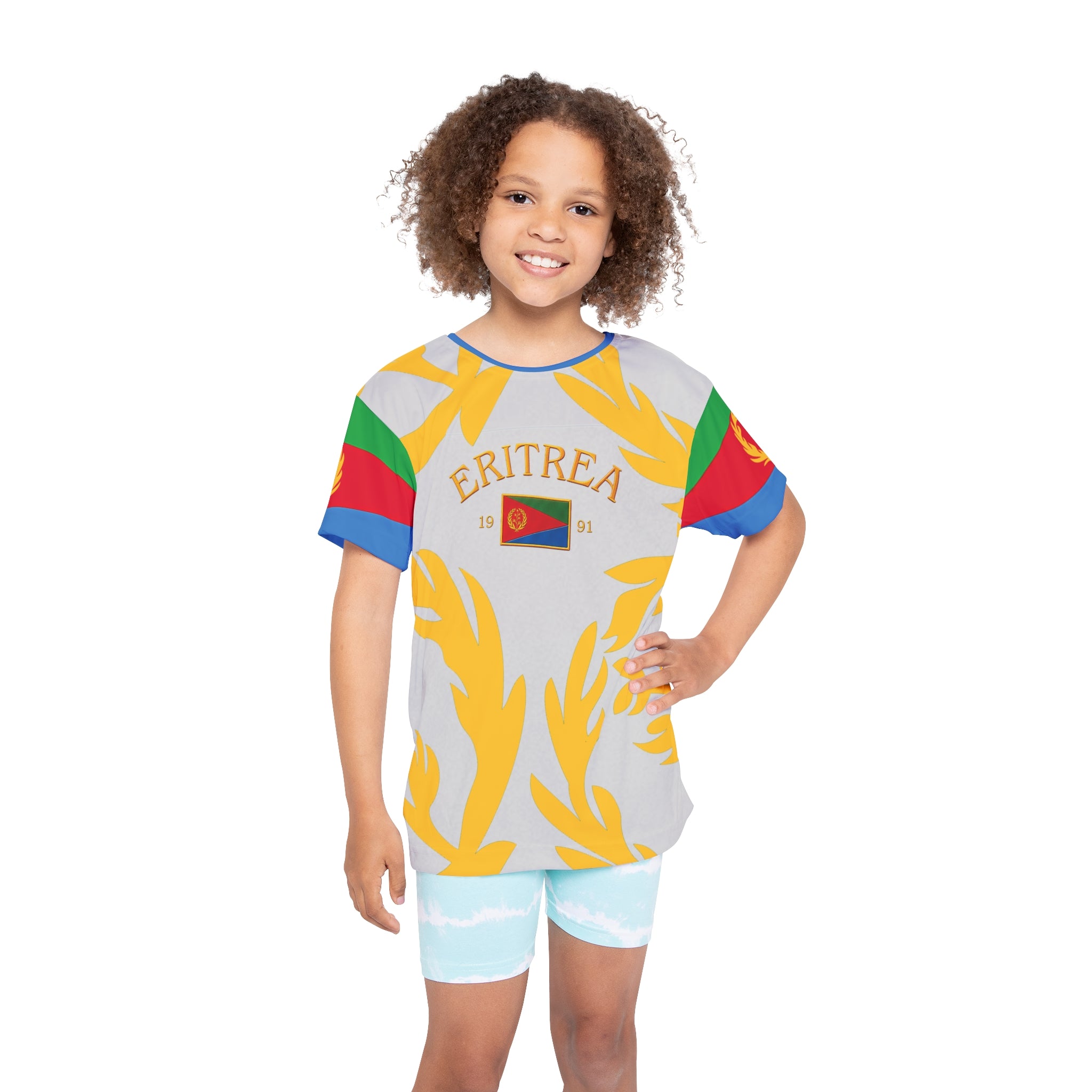 Eritrea Kids Soccer Jersey — Flag Crest AOP Tee (1991) ናይ ኤርትራ ናይ ቆልዑ ማልያ