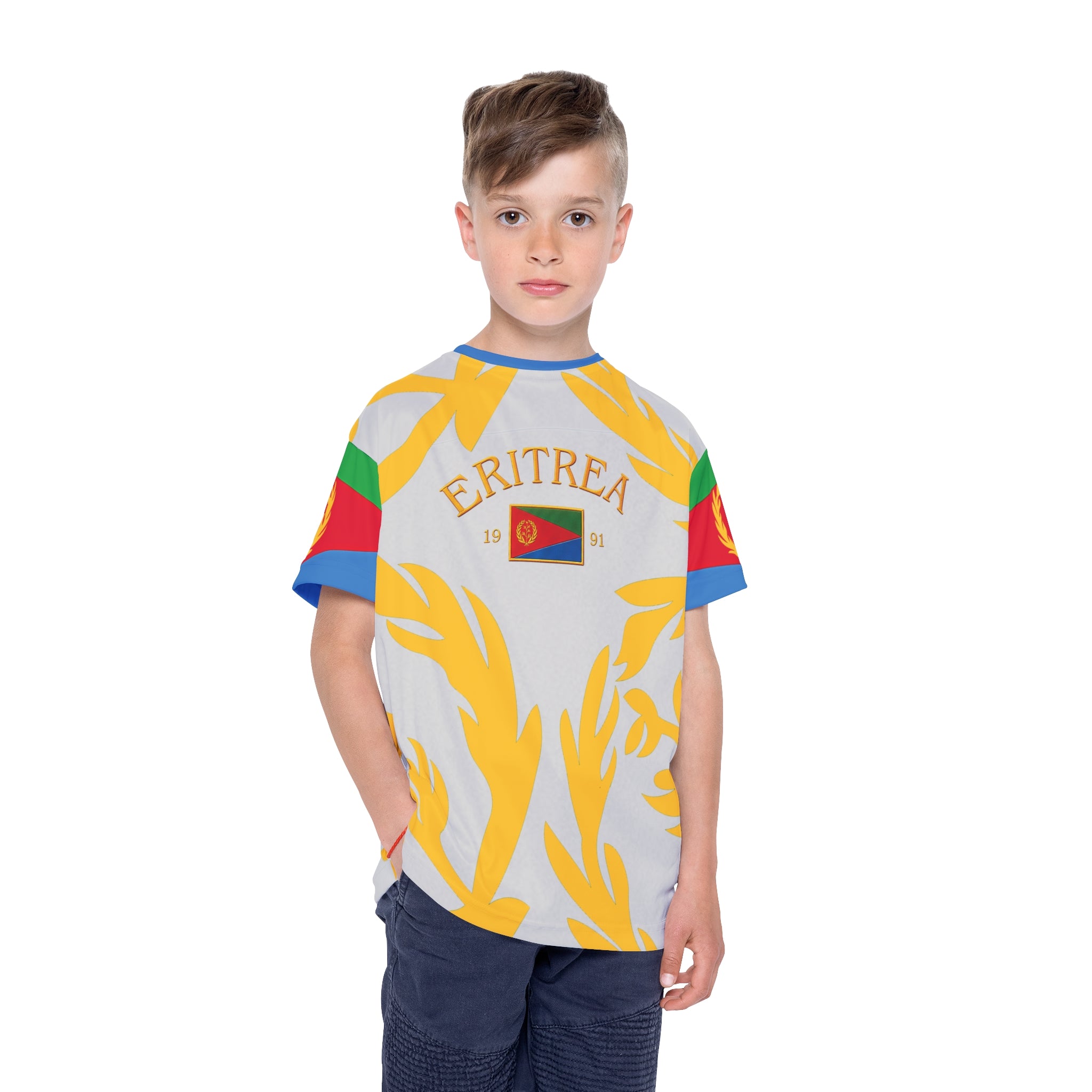 Eritrea Kids Soccer Jersey — Flag Crest AOP Tee (1991) ናይ ኤርትራ ናይ ቆልዑ ማልያ